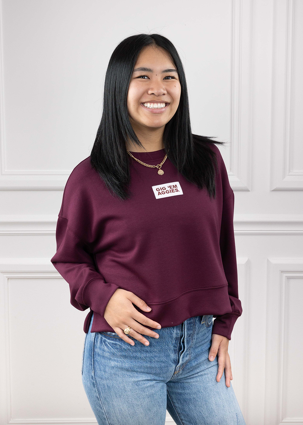 Gig 'Em Aggies Scarlet & Gold Crewneck - Maroon