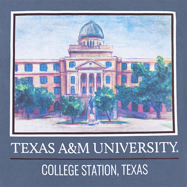 Texas A&M Academic Building Watercolor T-Shirt - Blue