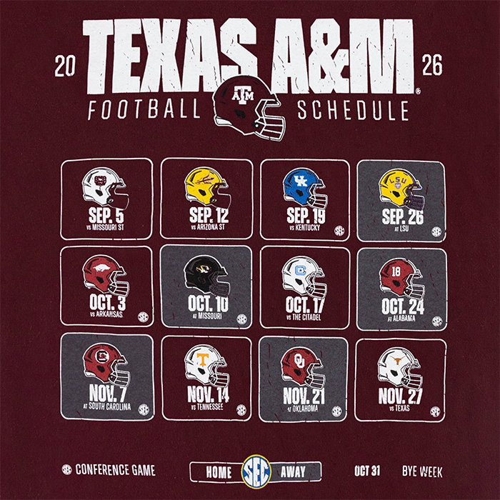 2026 Texas A&M Football Schedule Tee - Maroon