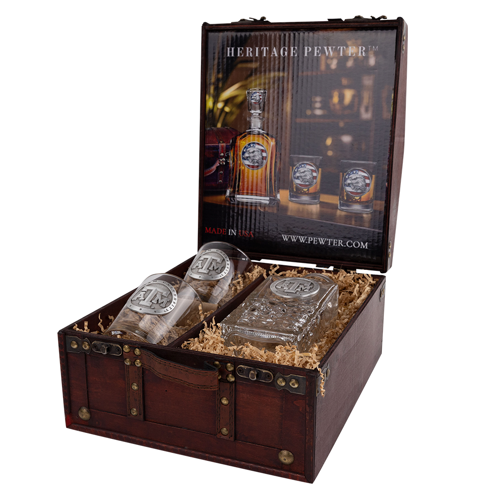 Texas A&M Heritage Decanter Chest Set of 2 Glasses