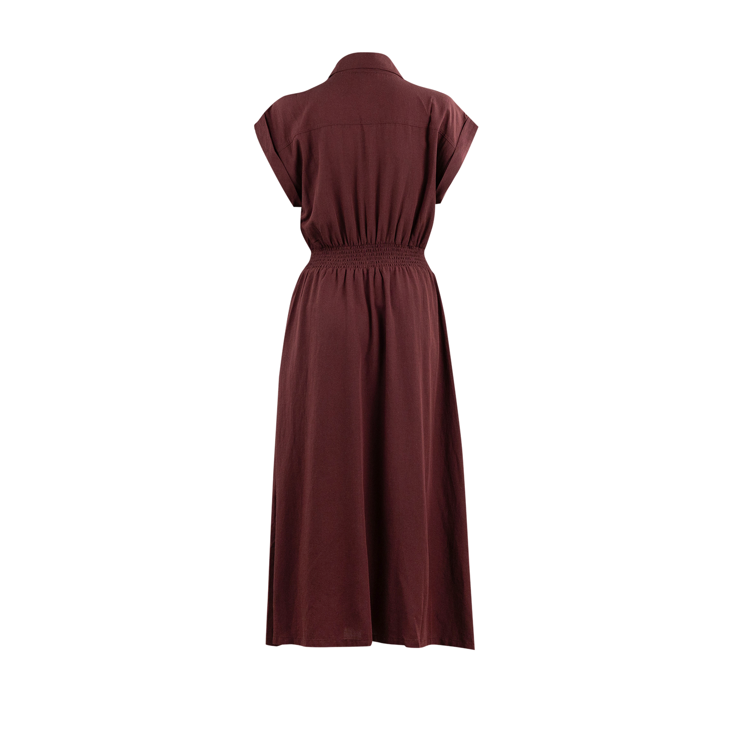 She + Sky Drop Sleeve Collared Zip Up Midi Dress - Maroon