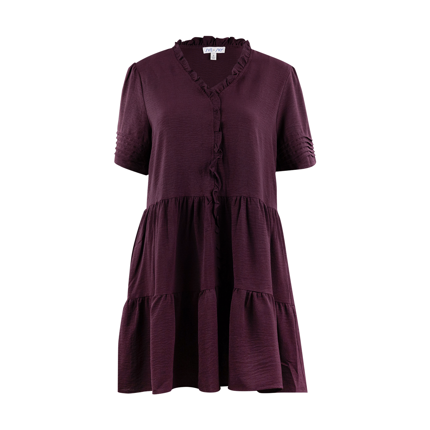 She + Sky Half Pleated Sleeve Ruffle Tiered Dress