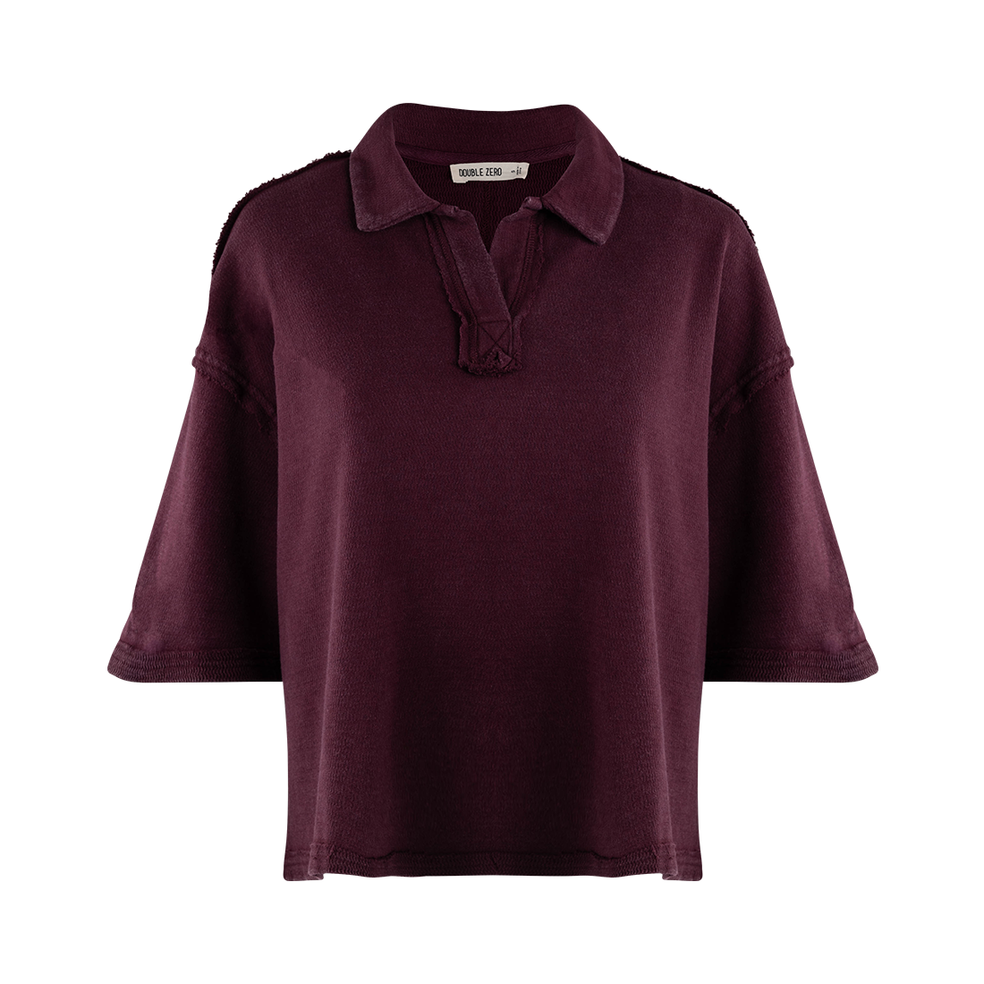 Double Zero Collared Short Sleeve Top - Maroon