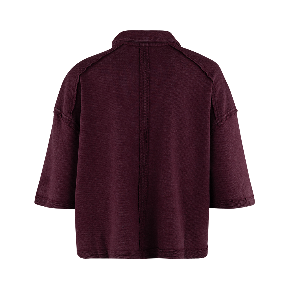 Double Zero Collared Short Sleeve Top - Maroon