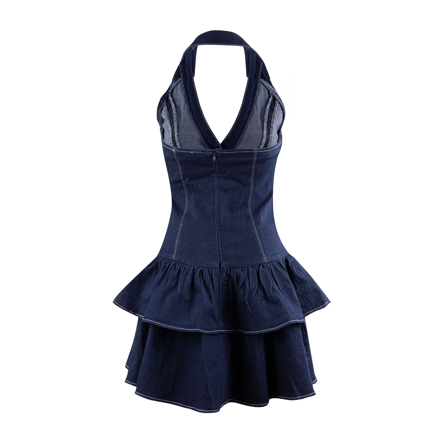 Baby Pink Collared Ruffle Dress - Denim