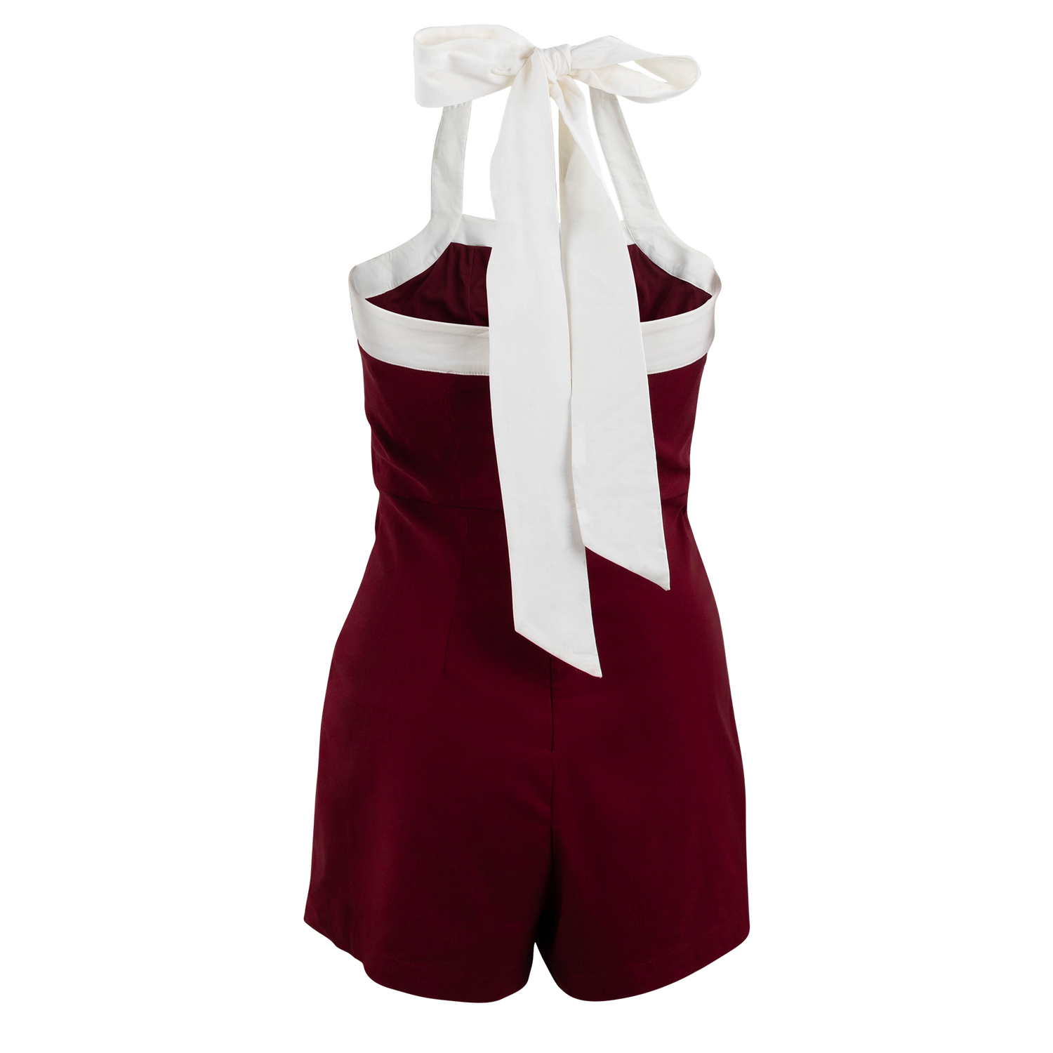 Baby Pink Halter Neck Tie Playsuit - Maroon