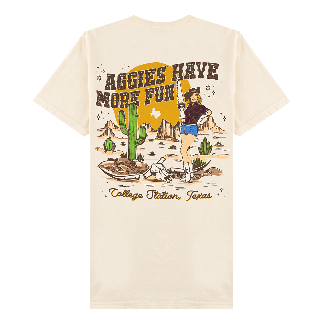 Comfort Wash Aggies Have More Fun Cowgirl T-Shirt - Beige