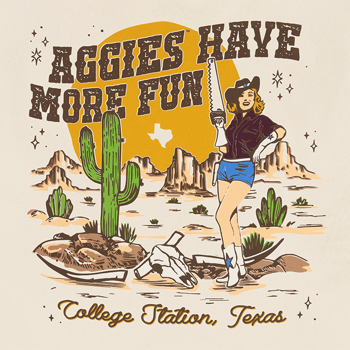 Comfort Wash Aggies Have More Fun Cowgirl T-Shirt - Beige