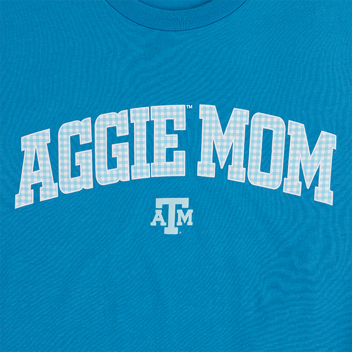 Texas A&M CANVAS Gingham Aggie Mom T-Shirt - Blue