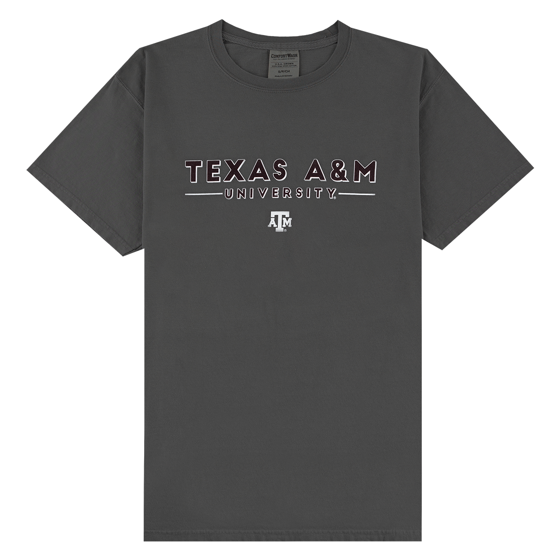 Texas A&M Comfort Wash Academic Building Railroad T-Shirt - Gray