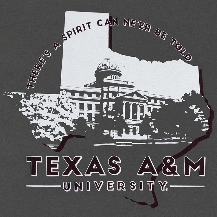 Texas A&M Comfort Wash Academic Building Railroad T-Shirt - Gray