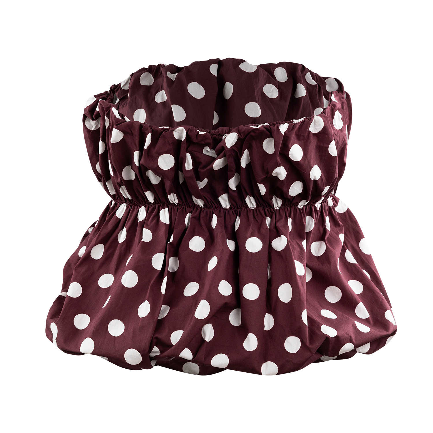 Collegiate Outfitters Polka Dot Smocked Strapless Puff Top - Maroon