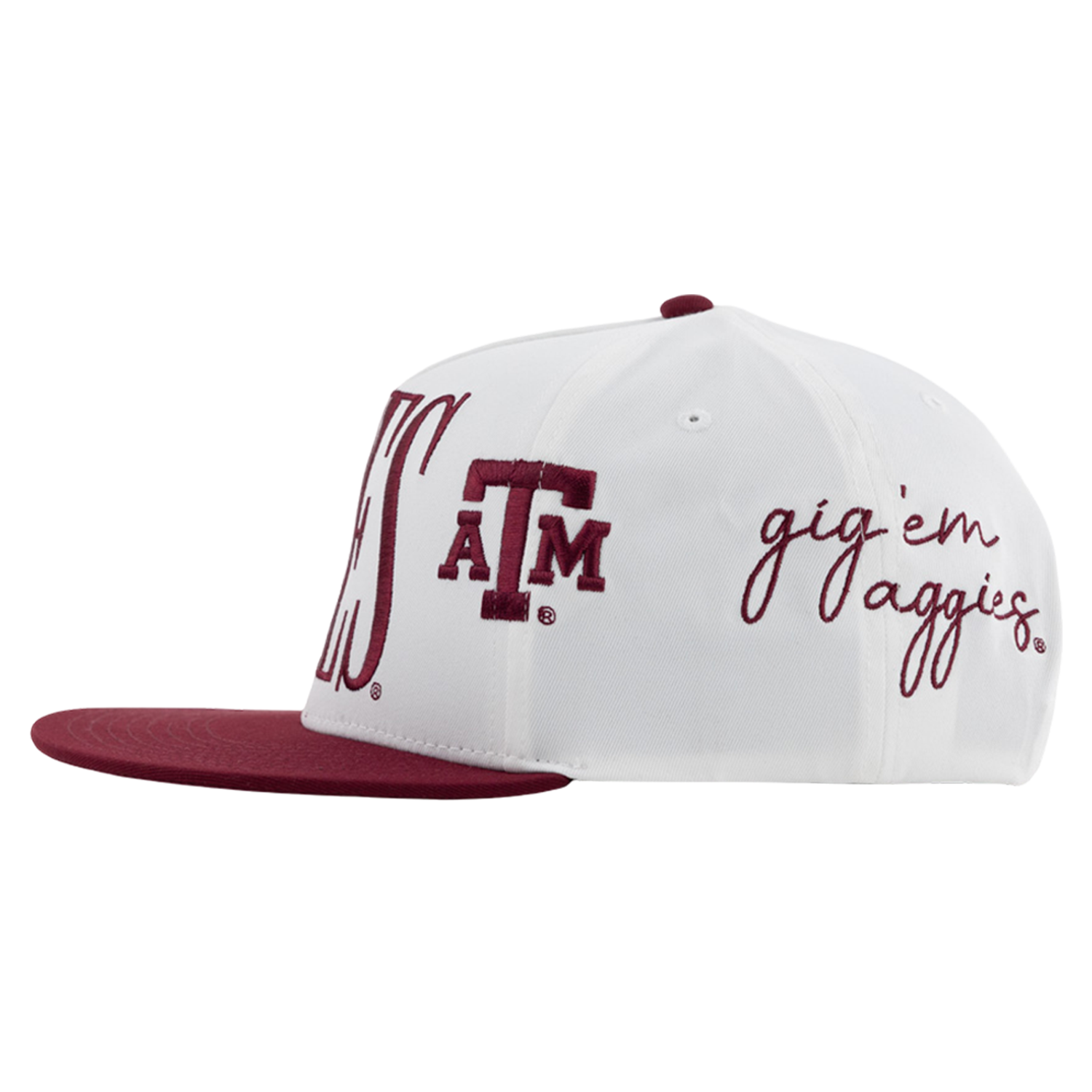 Texas Aggies Collegiate Outfitters Large Script Flat-Brim Cap - White