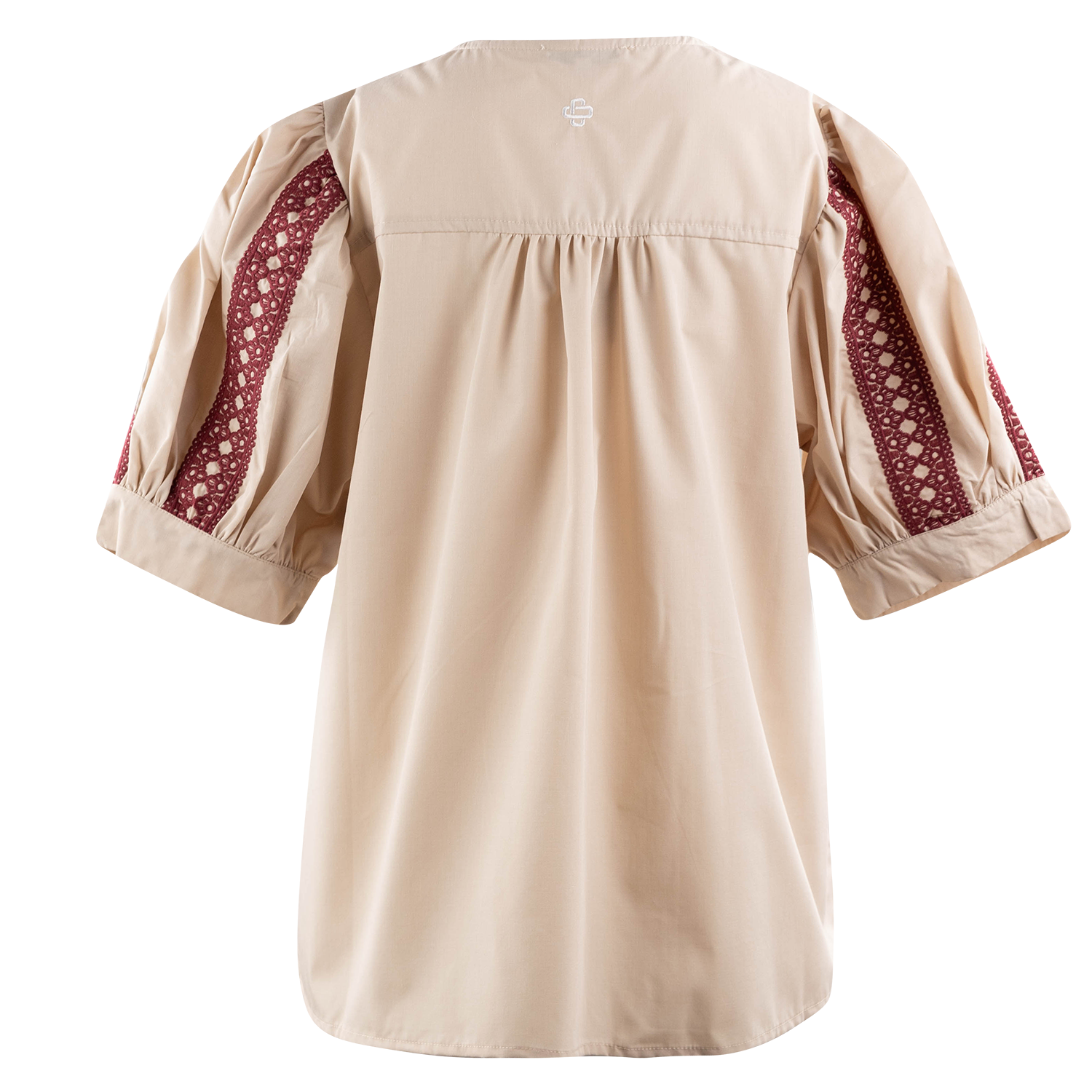 Collegiate Outfitters Embroidered Puff Sleeve Blouse - Beige