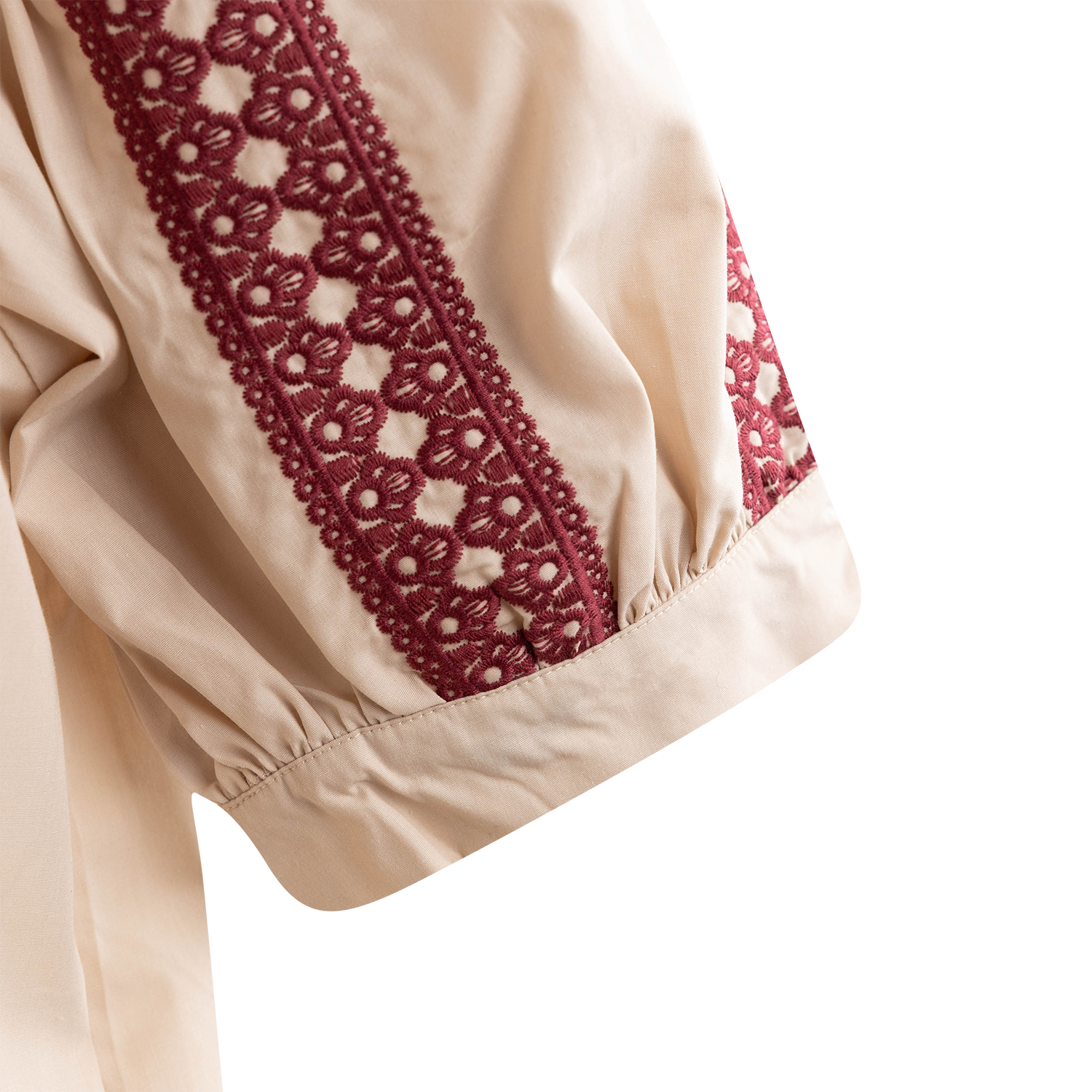 Collegiate Outfitters Embroidered Puff Sleeve Blouse - Beige