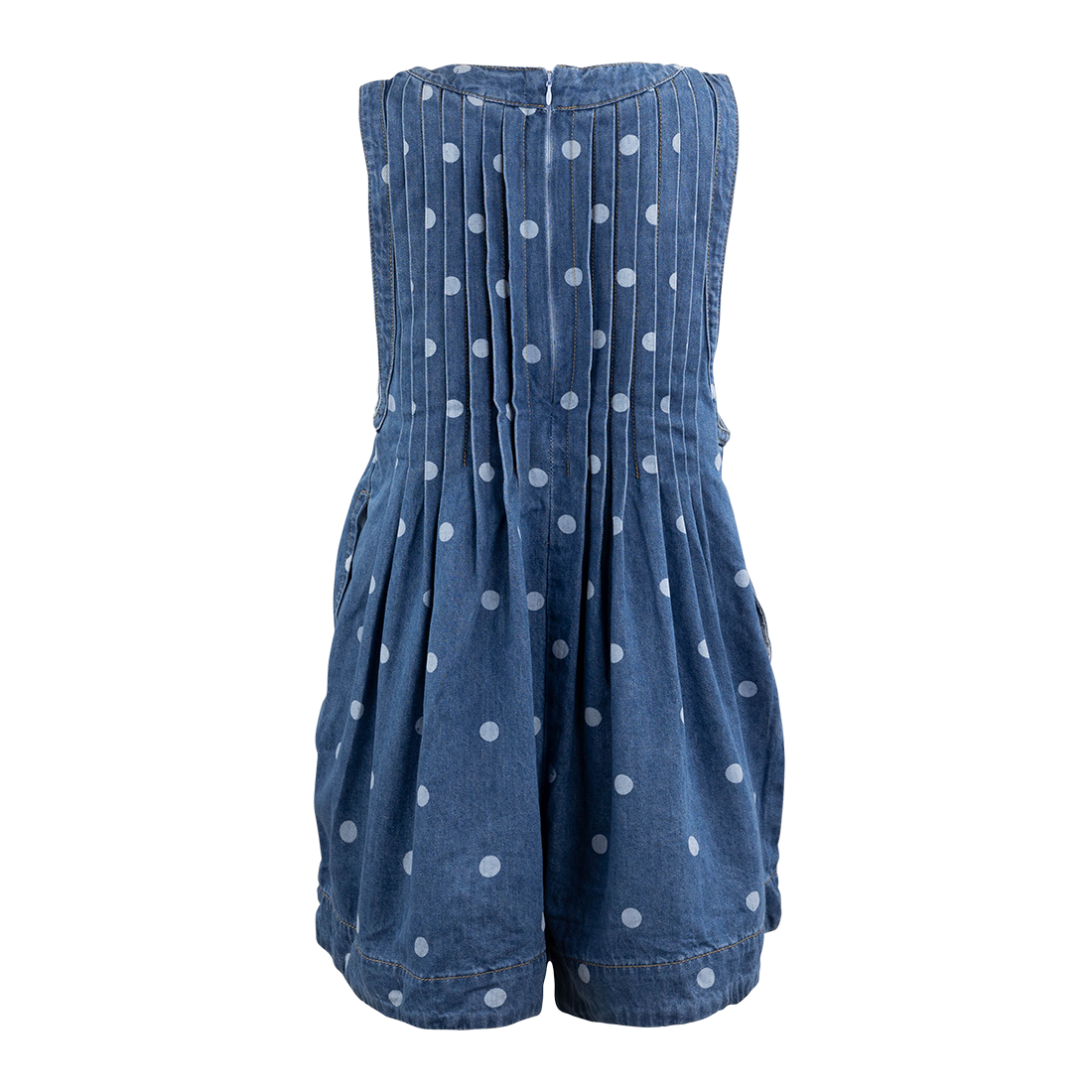 Veveret V Neck Sleevess Polka Dot Romper - Denim