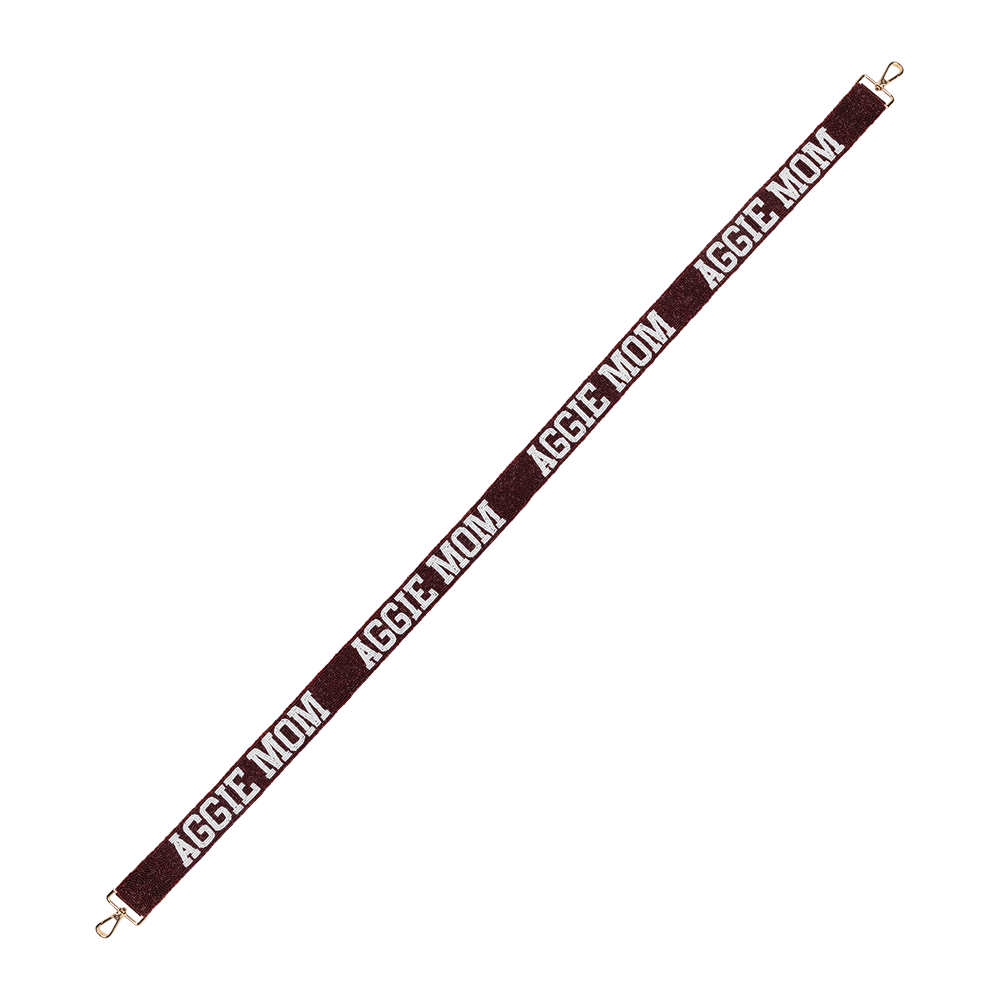 Aggie Mom Fan Glam Beaded Bag Strap - Maroon
