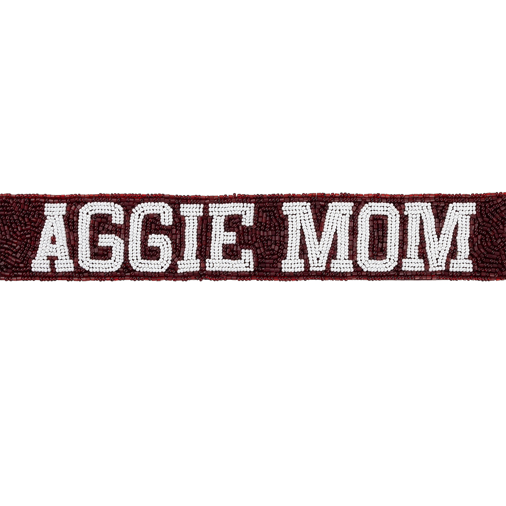 Aggie Mom Fan Glam Beaded Bag Strap - Maroon
