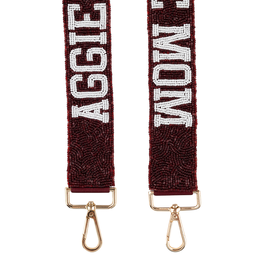 Aggie Mom Fan Glam Beaded Bag Strap - Maroon