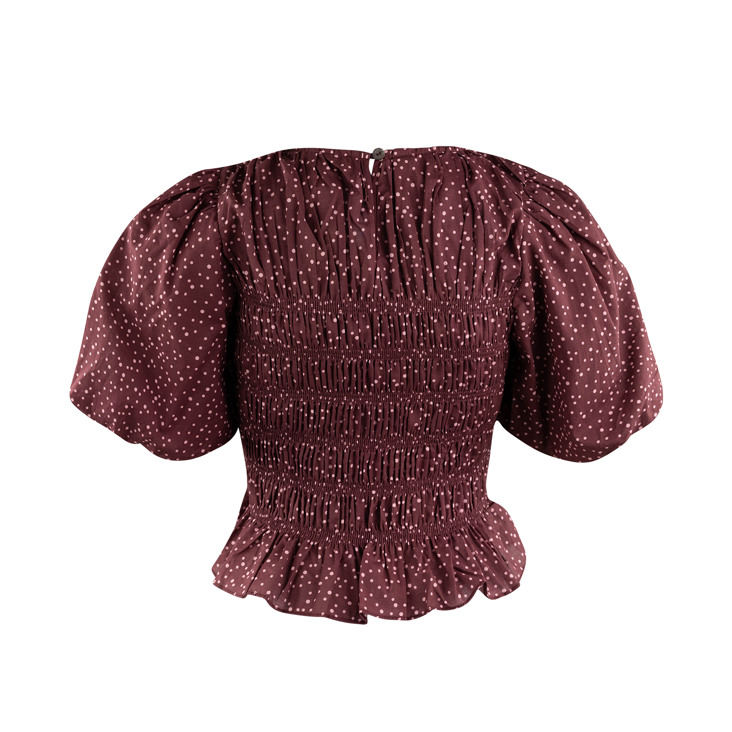 ENTRO Speckled Peplum Puff Sleeve Blouse - Maroon
