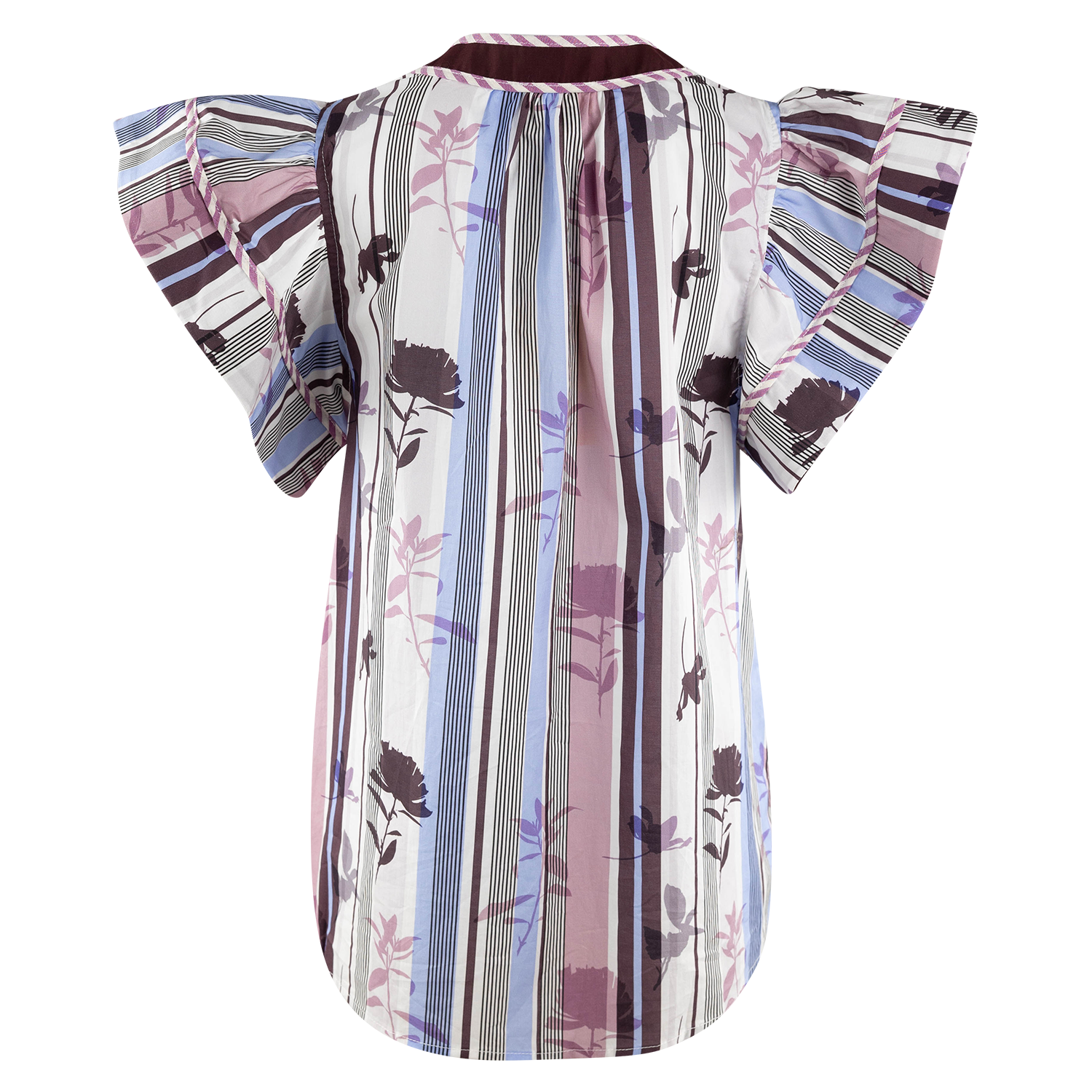 ENTRO V-Neck Patterned Flutter Sleeve Blouse