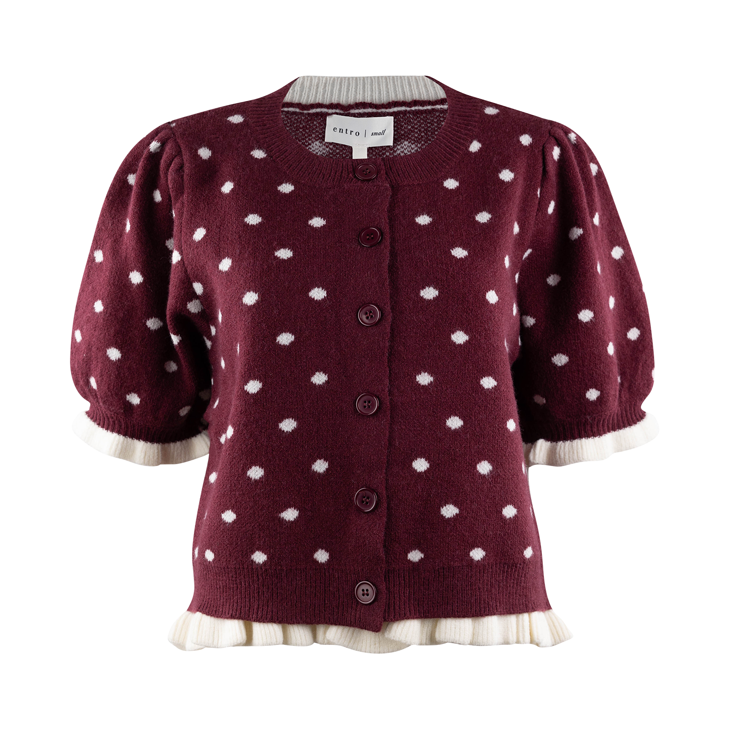 ENTRO Polka Dotted Button Down Cardigan - Maroon