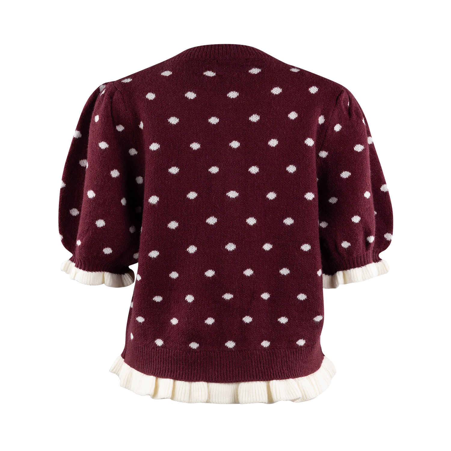 ENTRO Polka Dotted Button Down Cardigan - Maroon