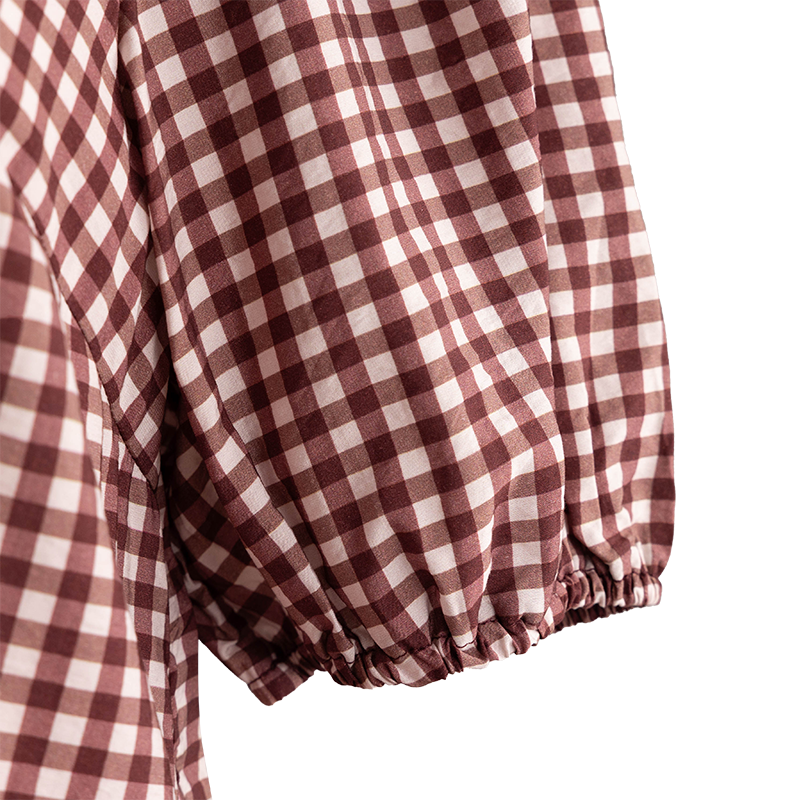 ENTRO Gingham Half Sleeve Blouse - Maroon