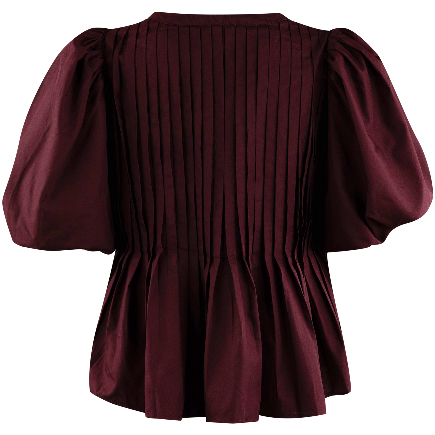 Entro Pleated Front Puff Sleeve Blouse - Maroon