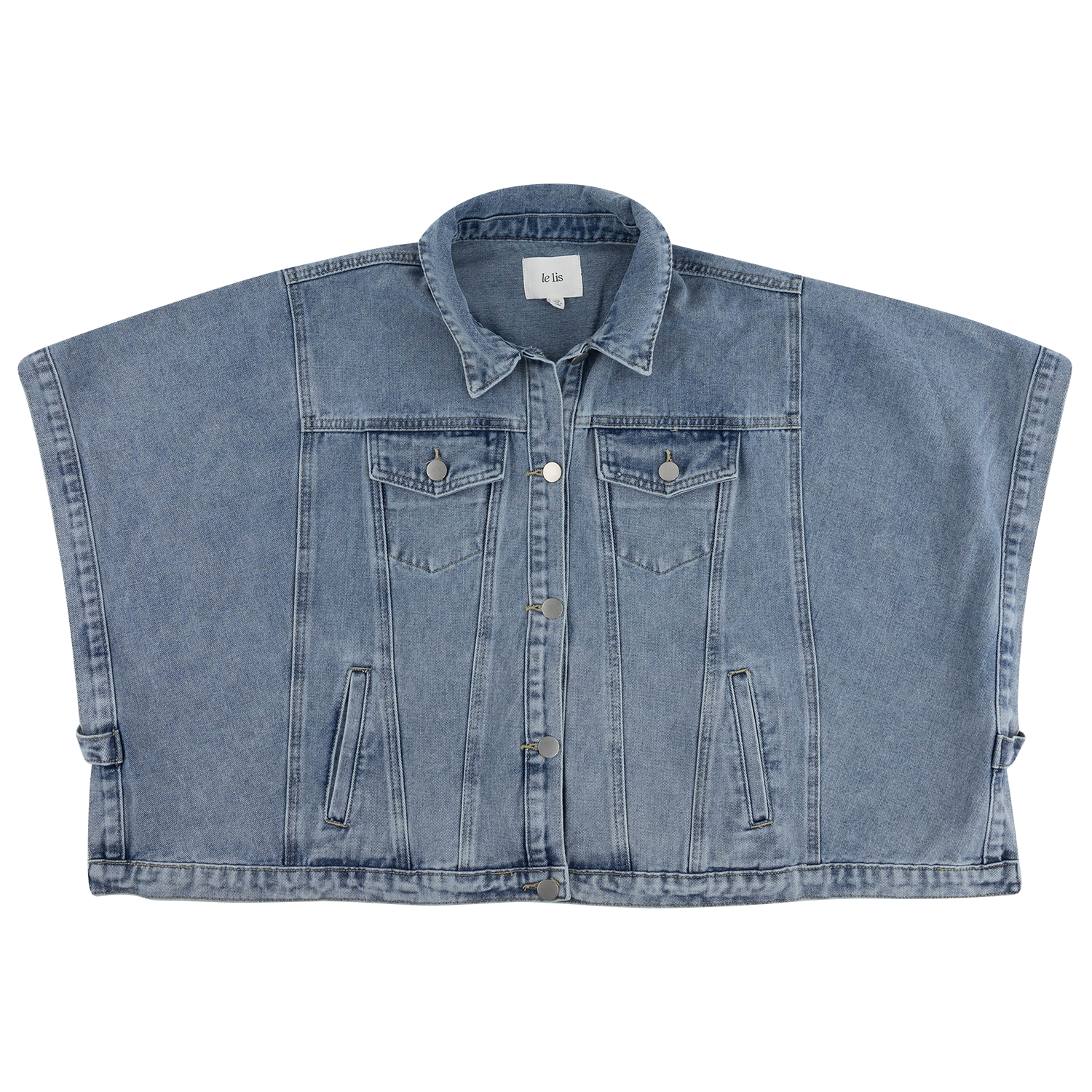 Le Lis Oversized Button Up Poncho Jacket - Denim