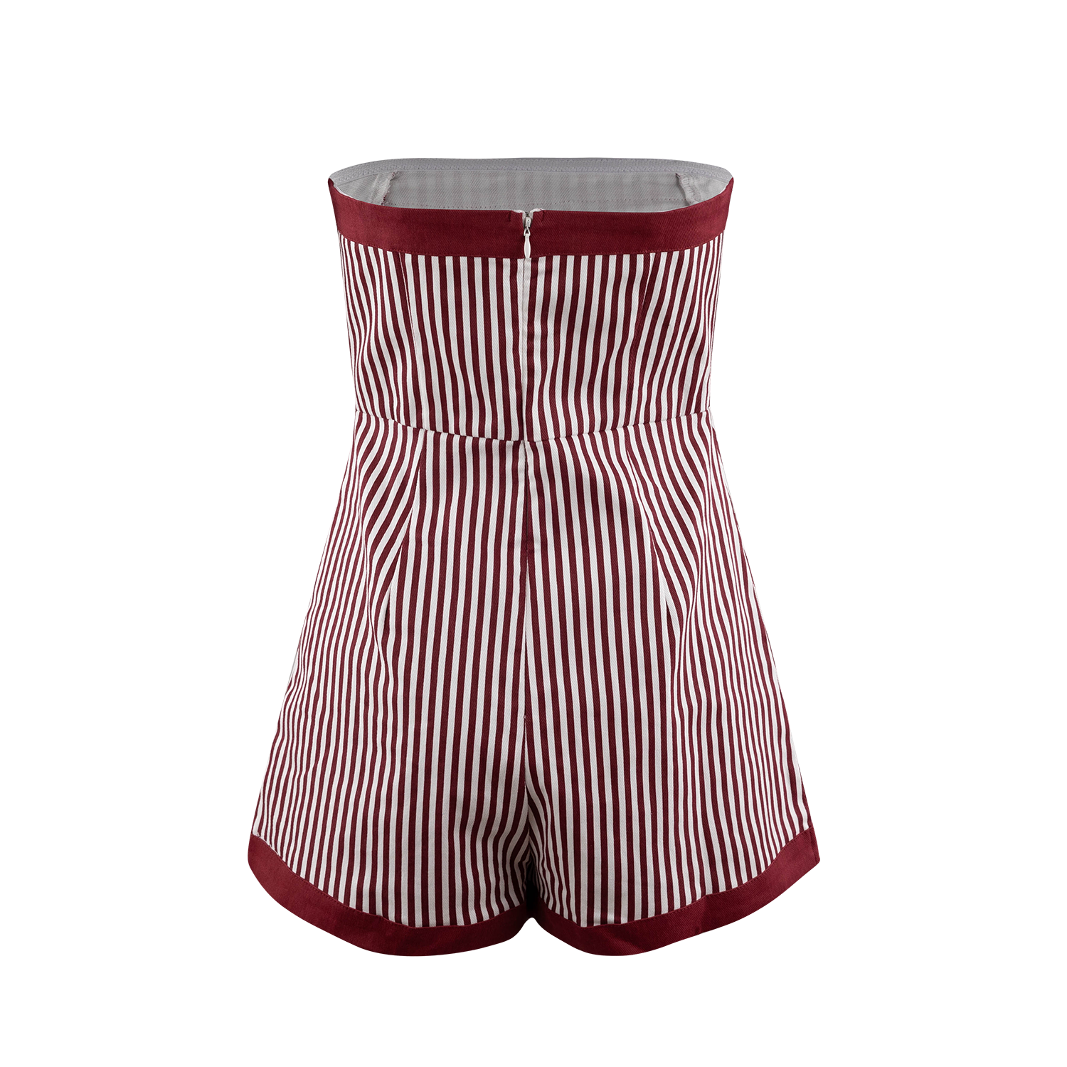 Baby Pink Denim Stripe Tube Romper - Maroon