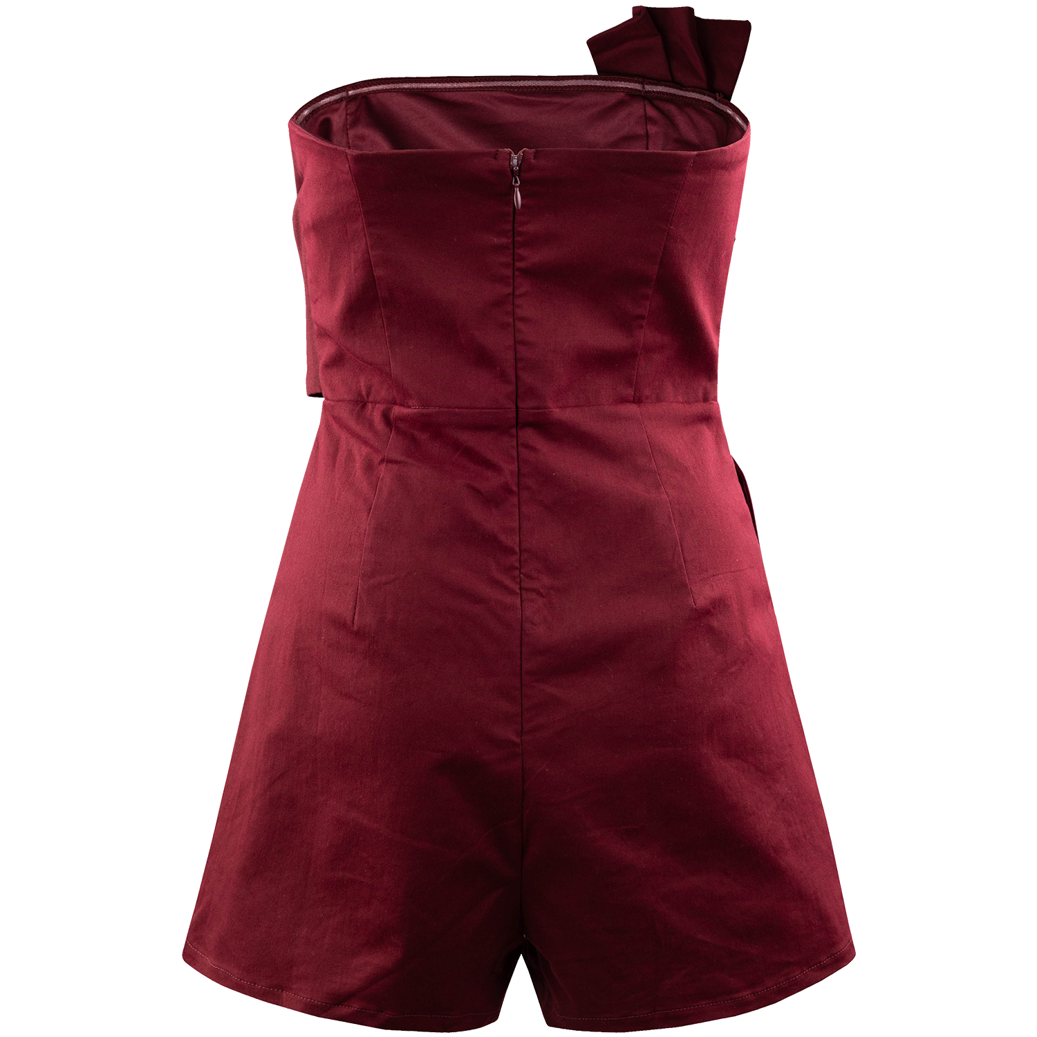 Baby Pink Strapless Bow Mini Romper - Maroon