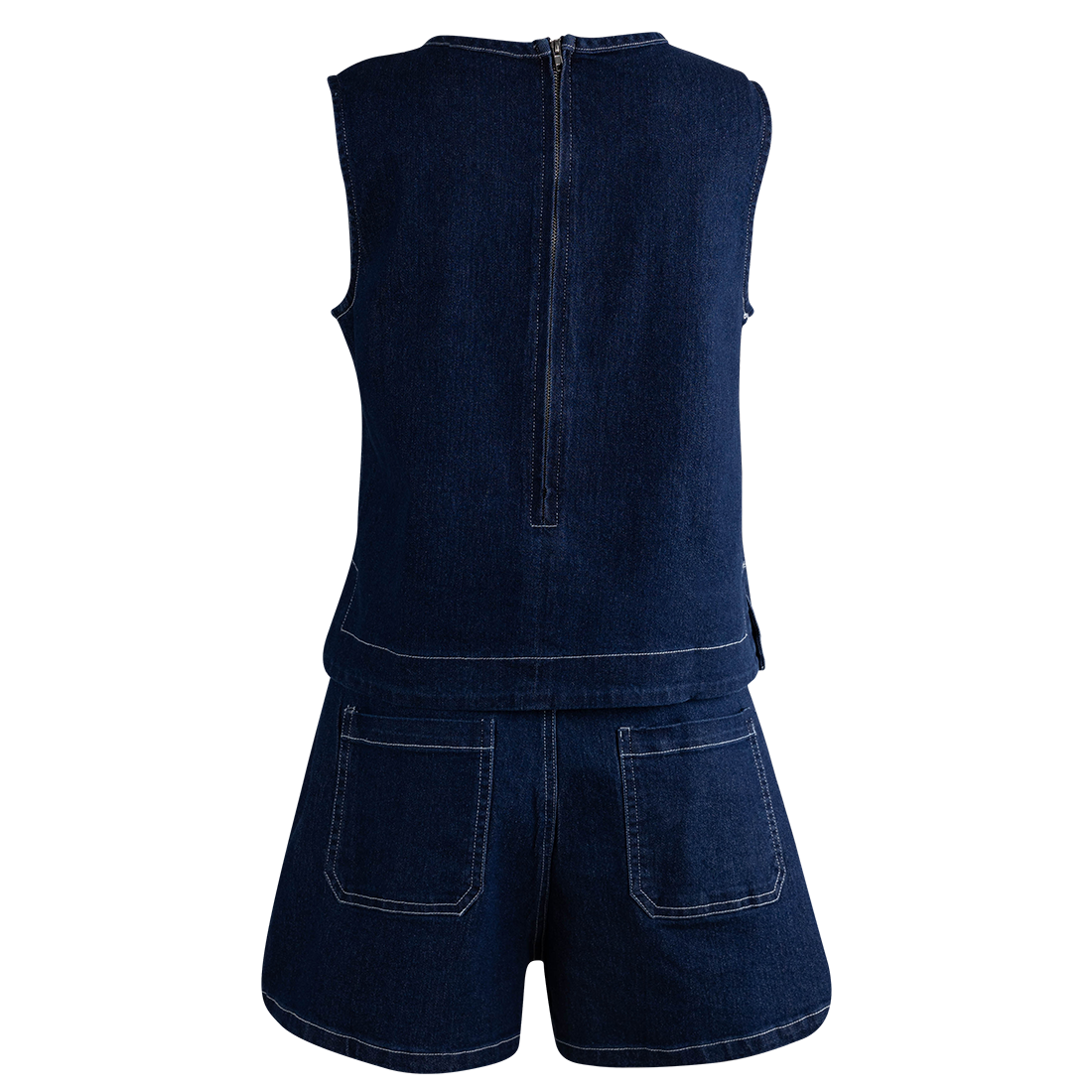 Baby Pink Vintage Wash Top And Skort Set - Denim