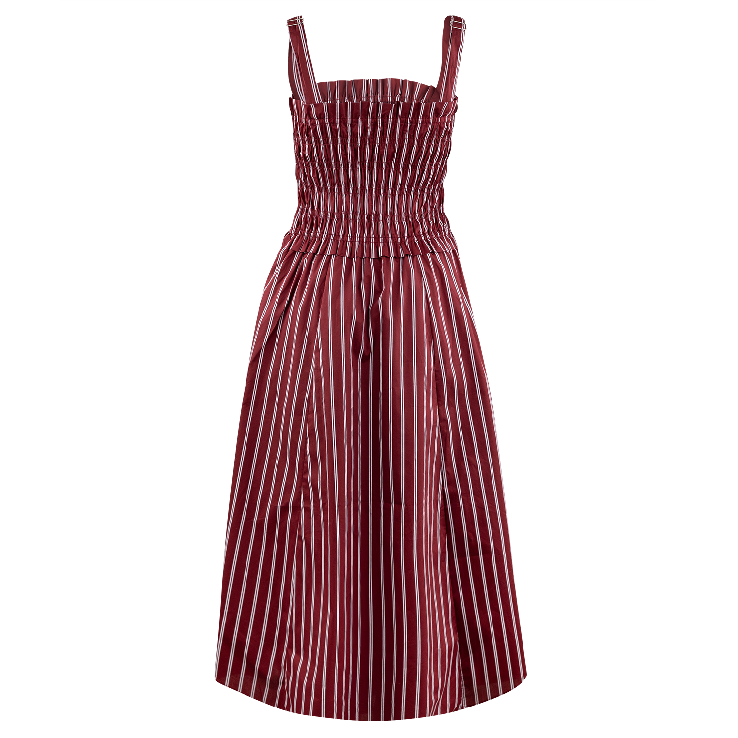 Day + Moon Smocked Striped Midi Dress - Maroon
