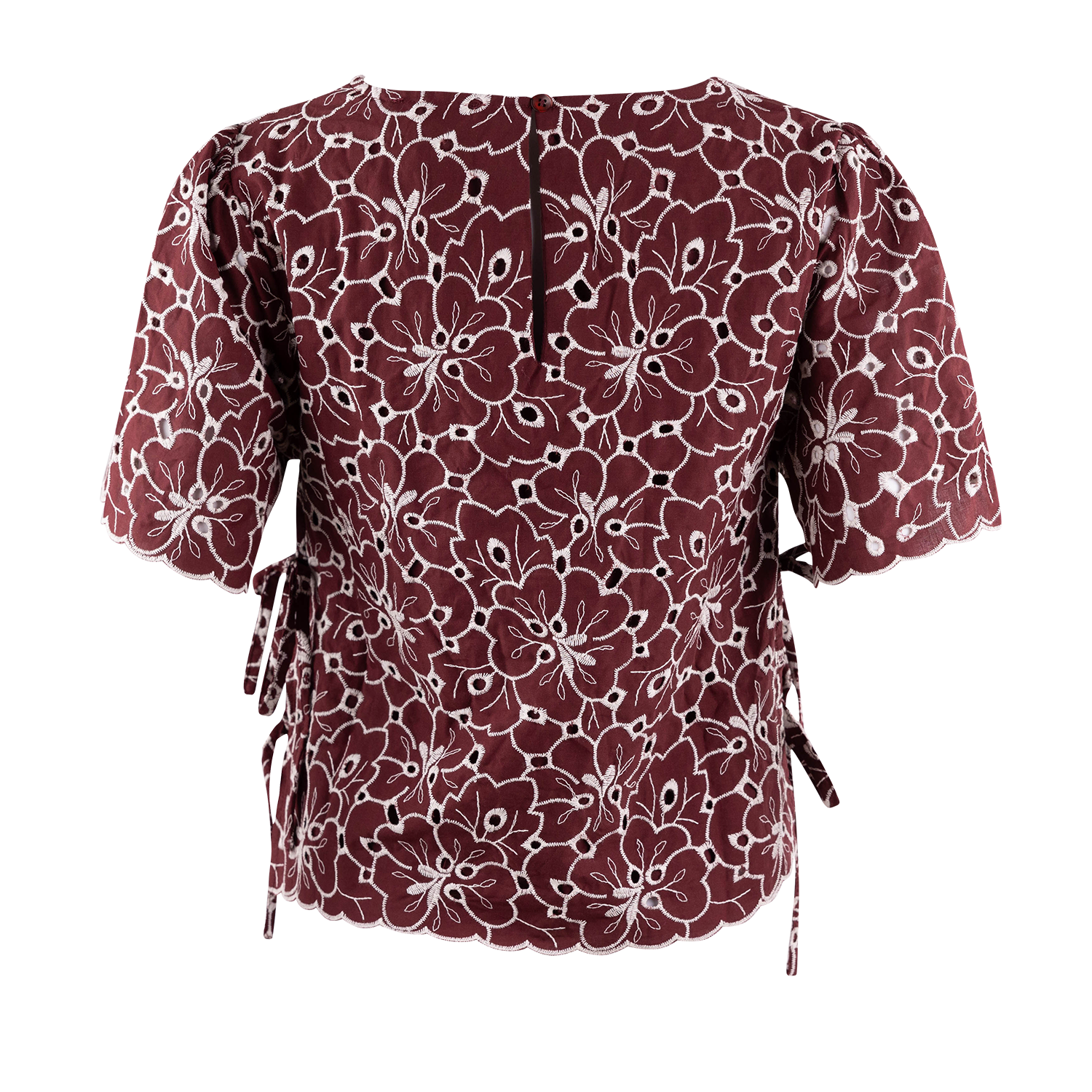 She + Sky Floral Embroidery Tie Top - Maroon