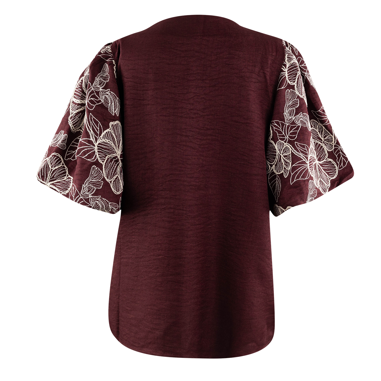 She + Sky Embroidered Puff Sleeve Top - Maroon