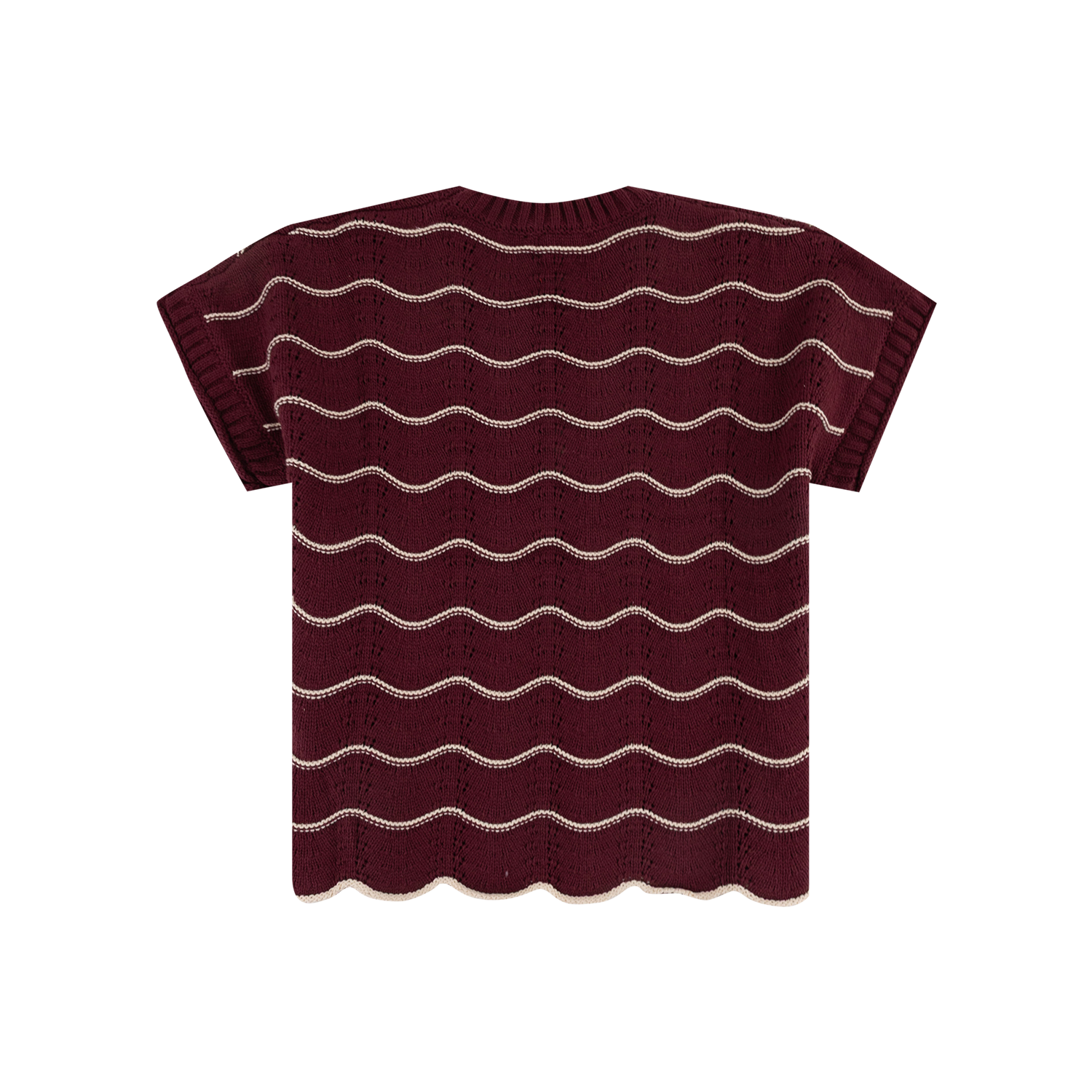 She + Sky Short Sleeve Scallop Striped Knit Top - Maroon