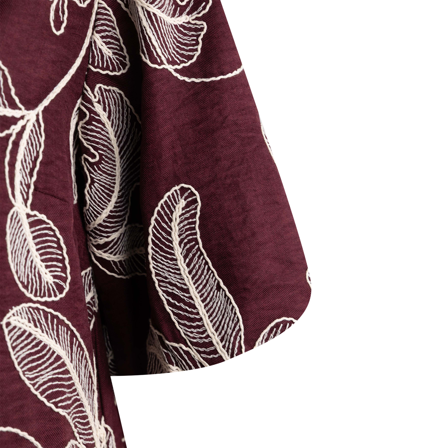 She + Sky Short Puff Sleeve Embroidered Dress - Maroon