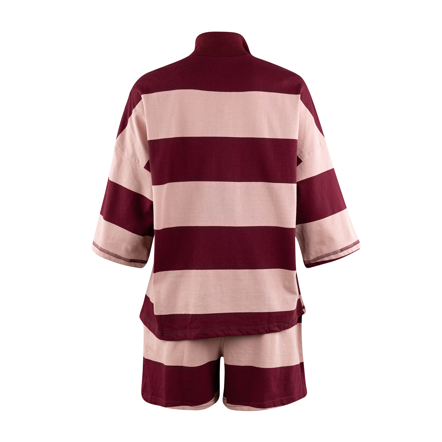 Quarter Zip Stripe Top and Short Set - Pink