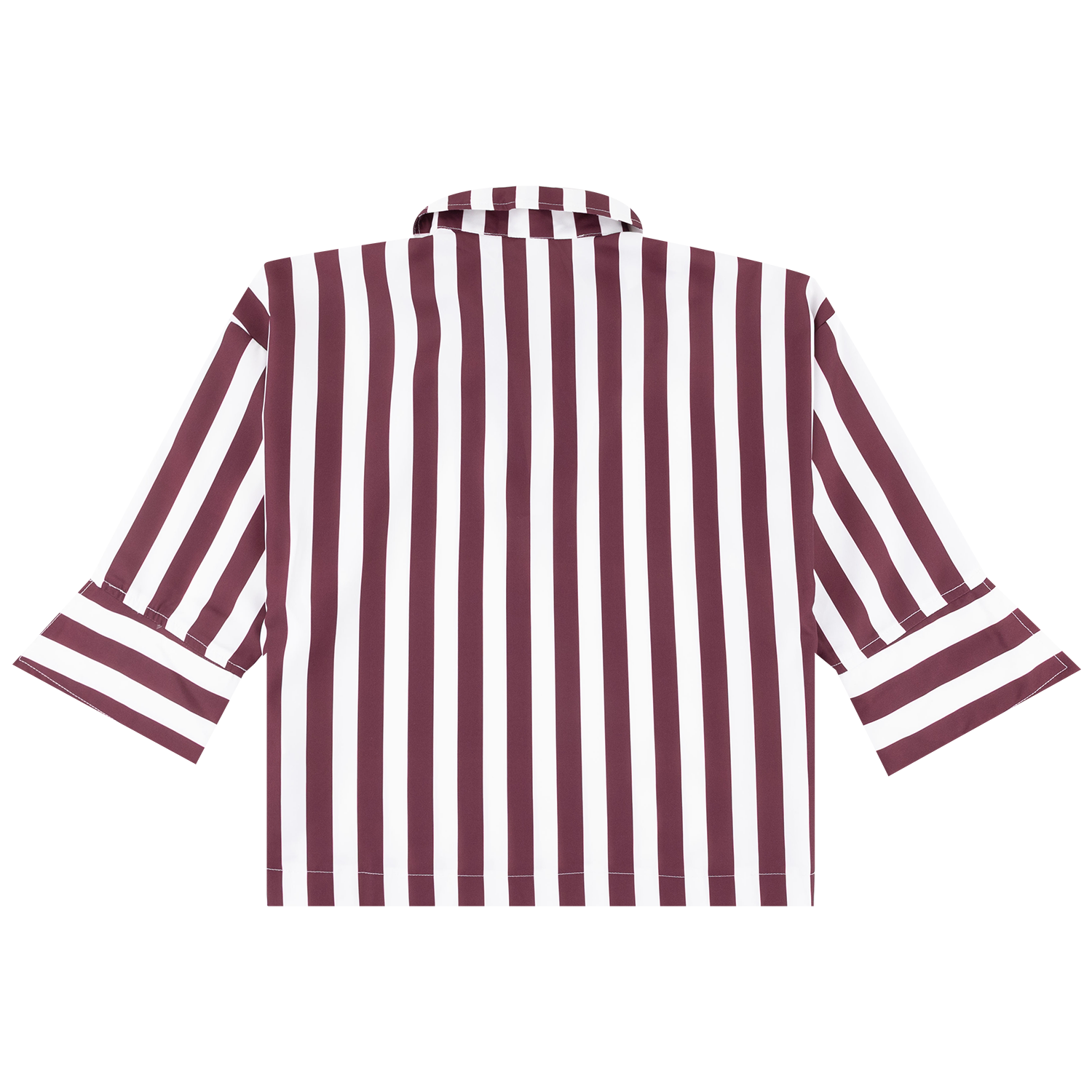 Glam Striped Cuff Sleeve Collared Top - Maroon