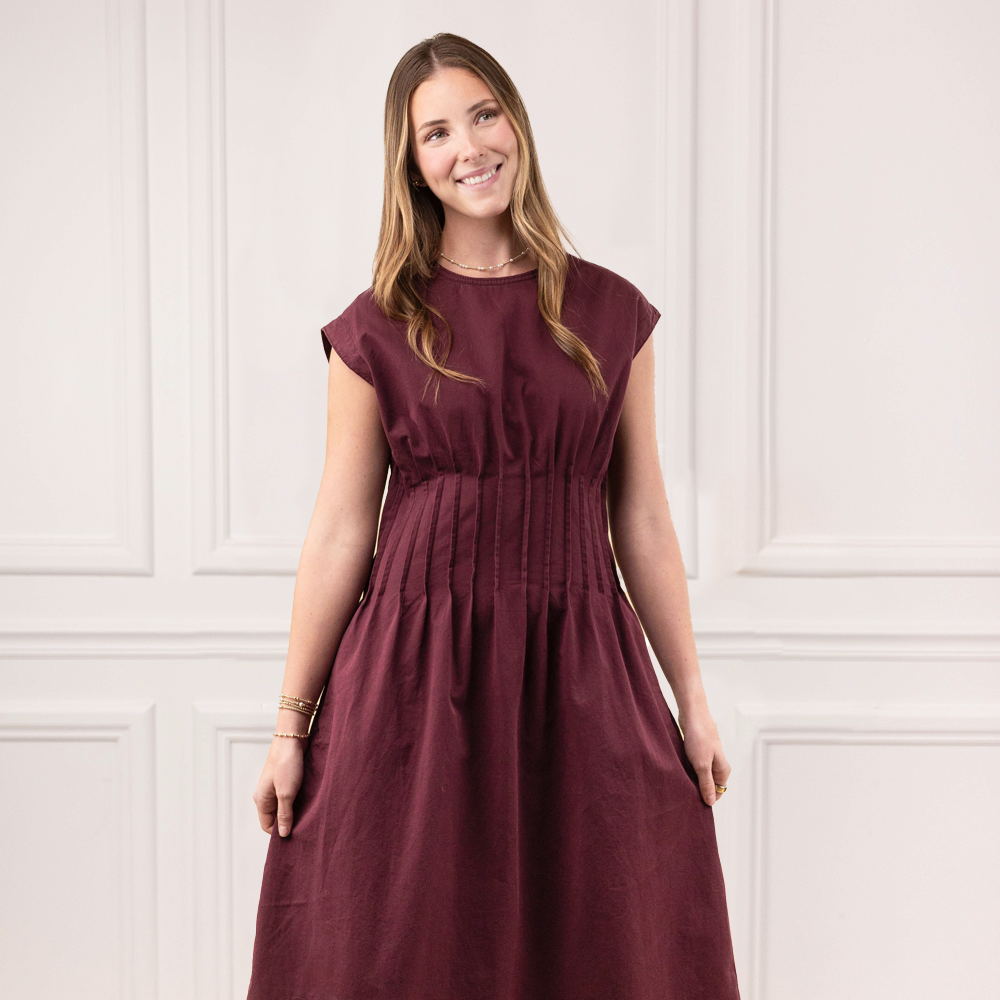 Curds & Whey Pleated Denim Dress - Maroon