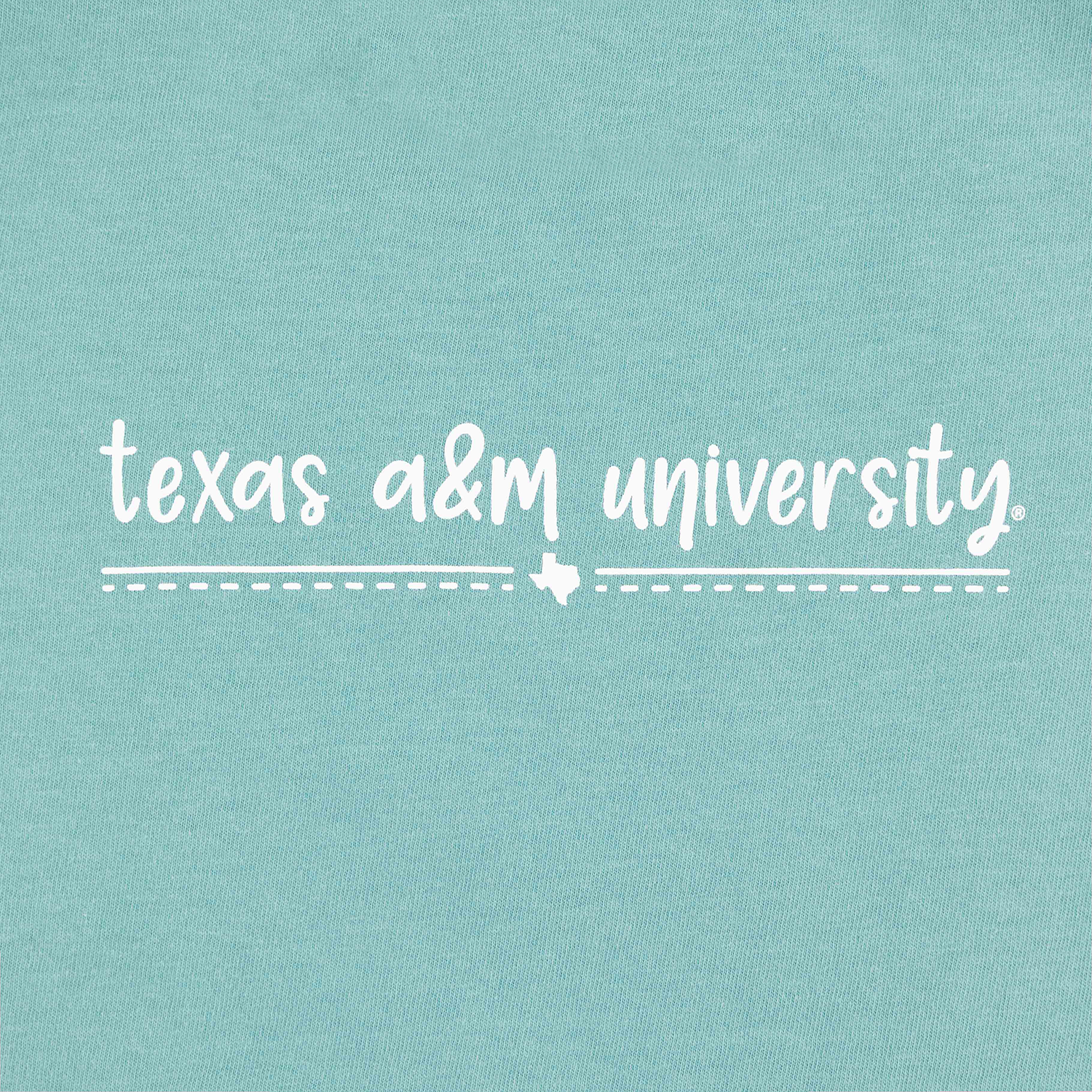 Close-up of script texas a&m university graphic on green Comfort Colors youth tee