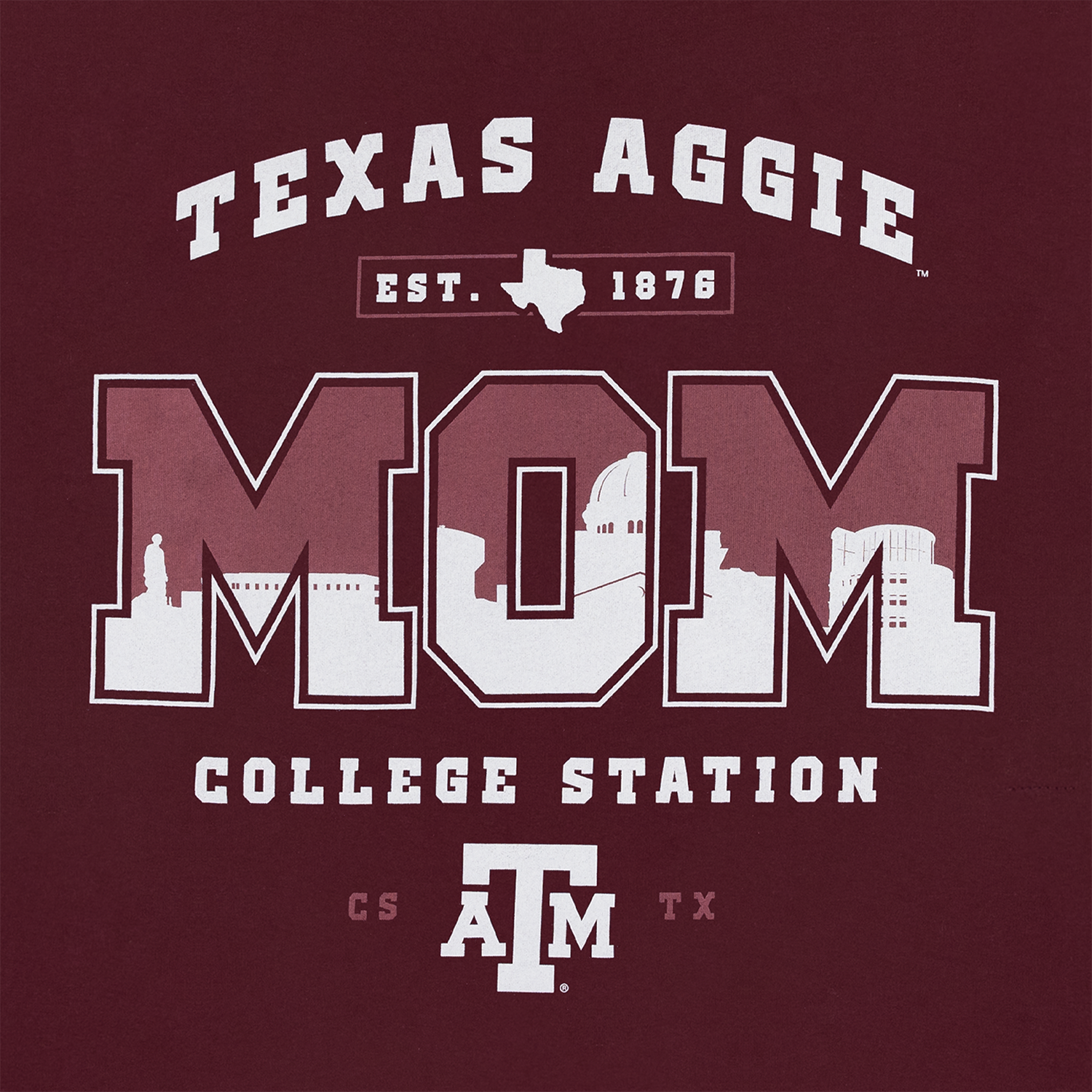 Texas A&M Skyline Mom T-Shirt - Maroon