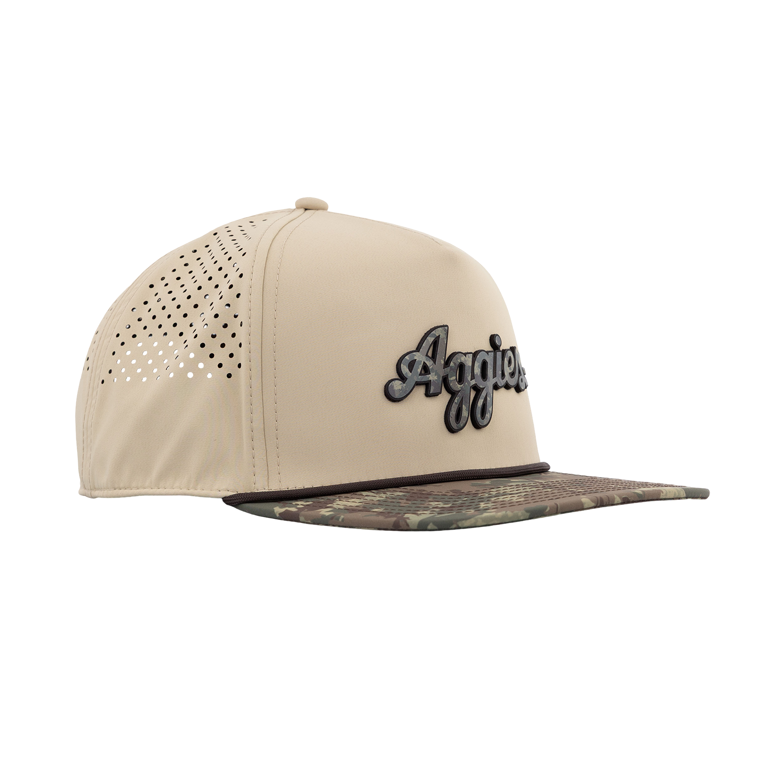 Script Aggies Branded Bills Flat Panel Camo Hat - Beige