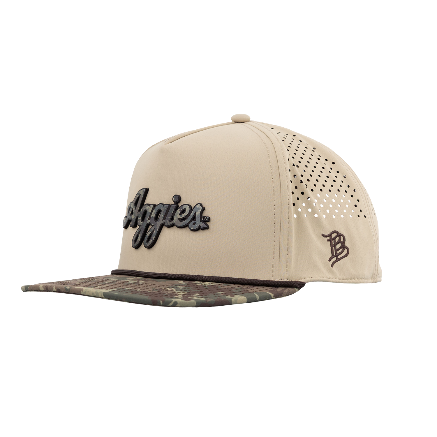Script Aggies Branded Bills Flat Panel Camo Hat - Beige