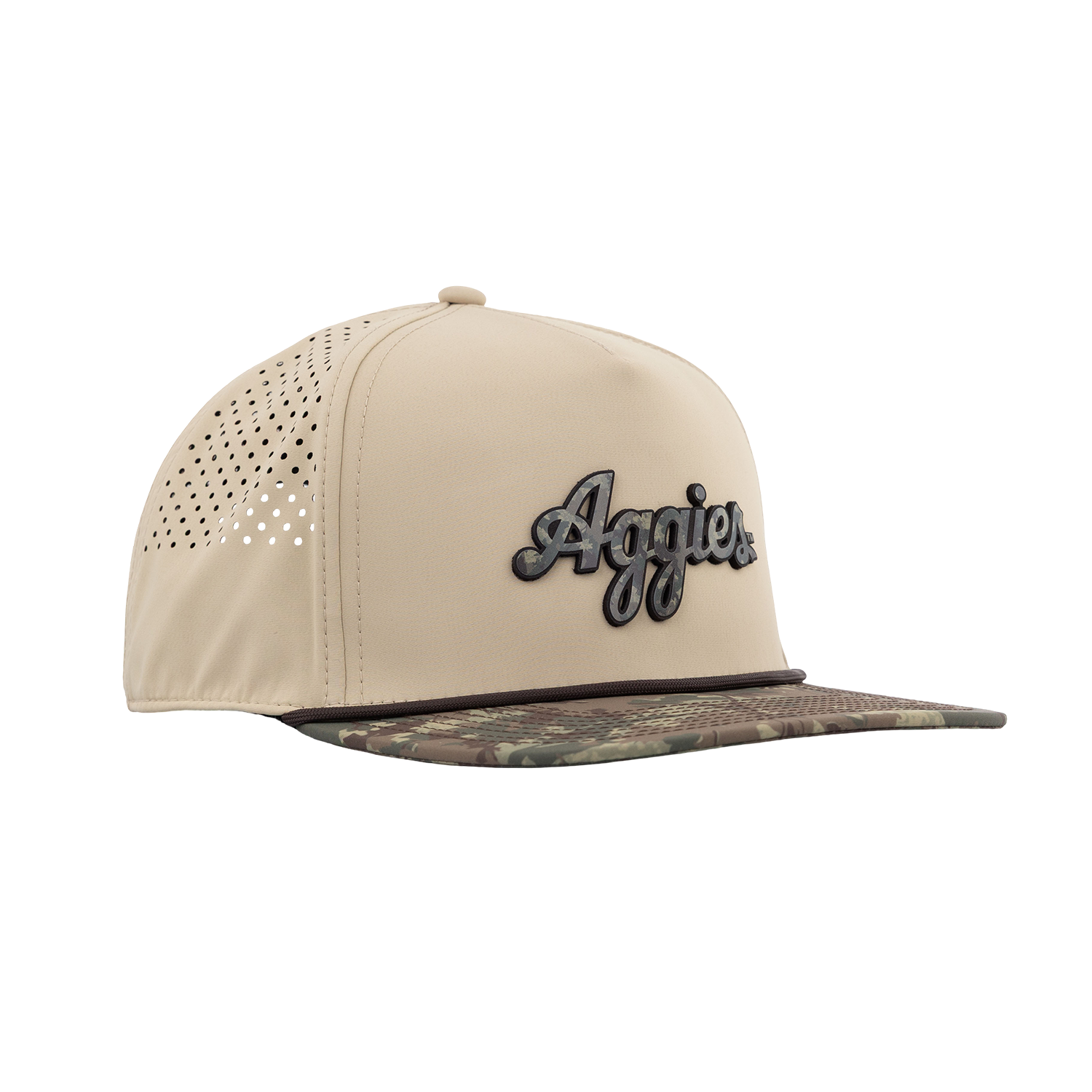 Script Aggies Branded Bills Flat Panel Camo Hat - Beige