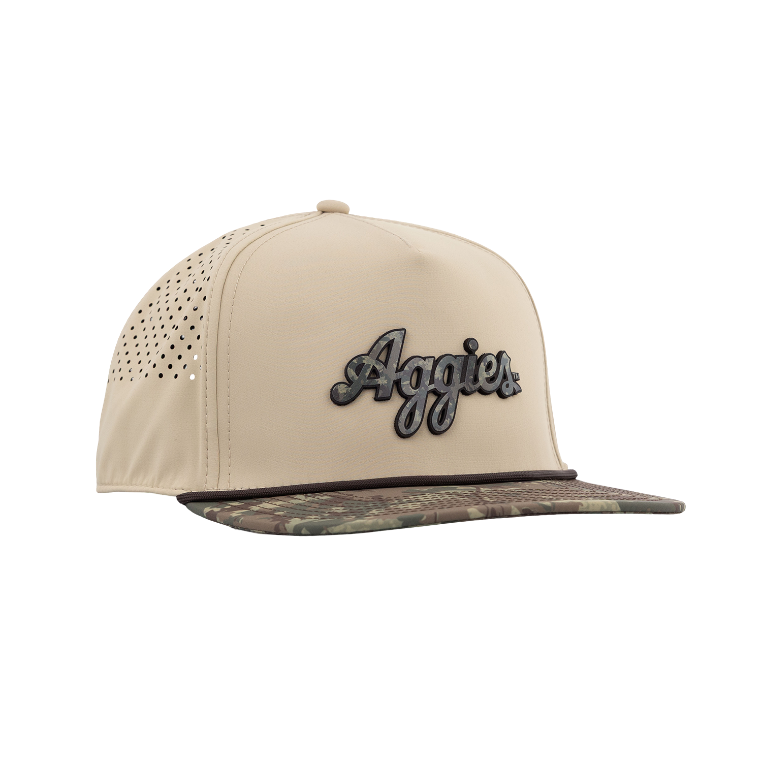 Script Aggies Branded Bills Flat Panel Camo Hat - Beige