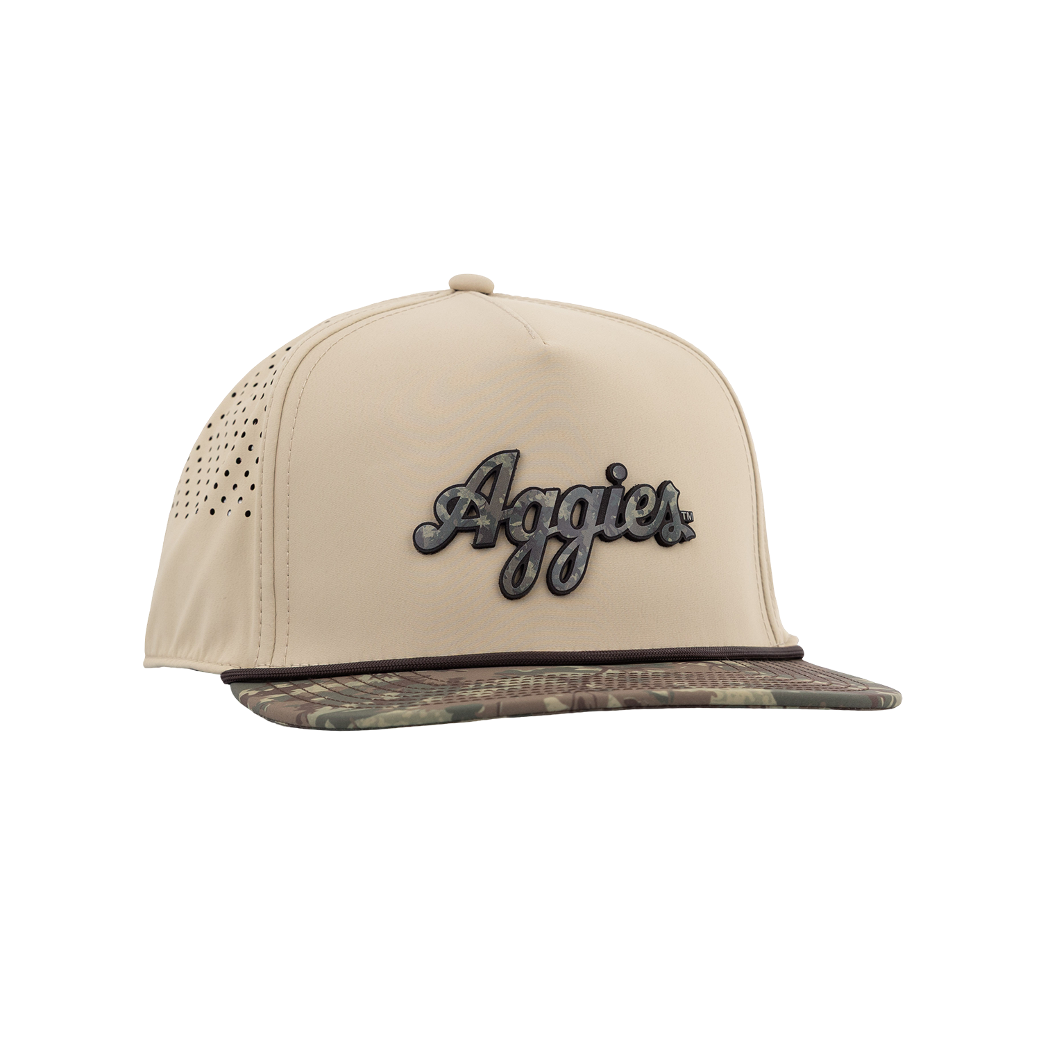 Script Aggies Branded Bills Flat Panel Camo Hat - Beige