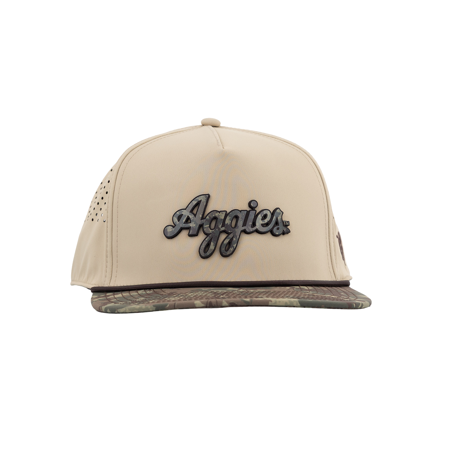 Script Aggies Branded Bills Flat Panel Camo Hat - Beige