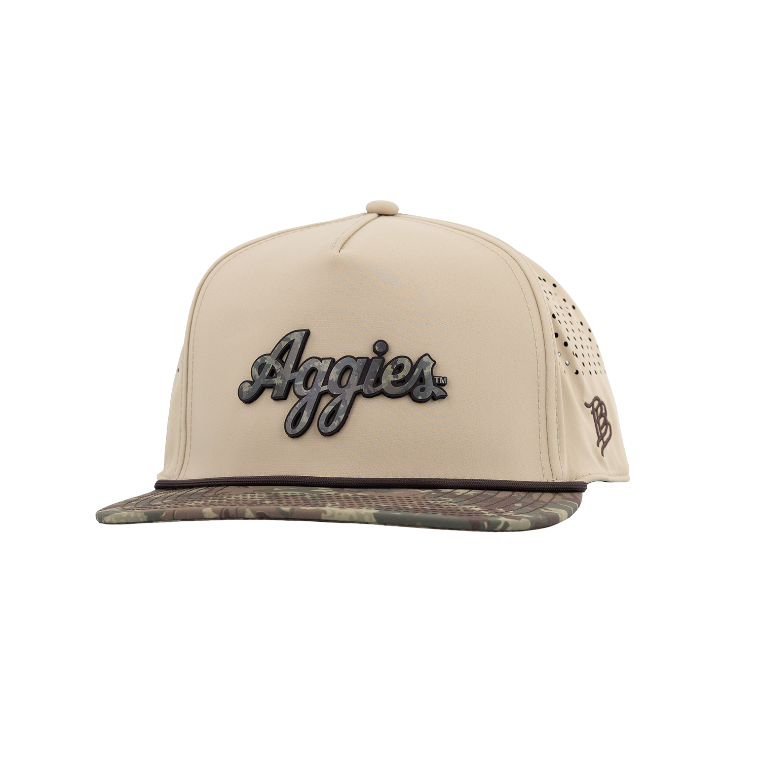 Script Aggies Branded Bills Flat Panel Camo Hat - Beige